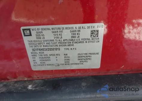 2013 Cadillac Srx Performance Collection from USA, damaged, VIN 3GYFNHE3XDS581819